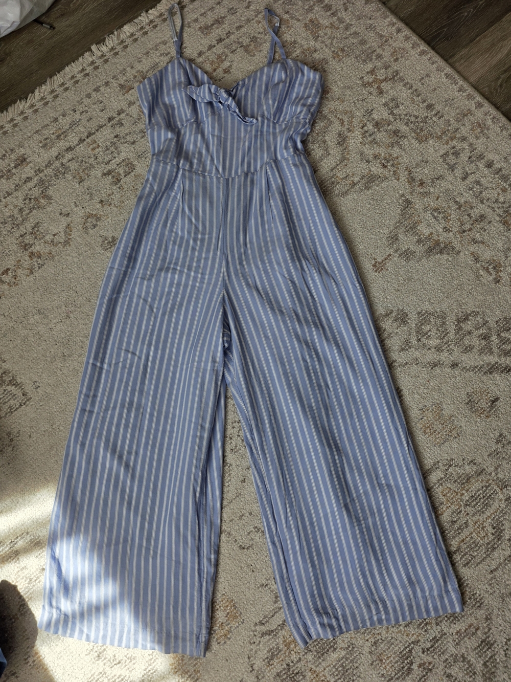 J. Crew Light Blue and White Striped Wide-Leg Jumpsuit